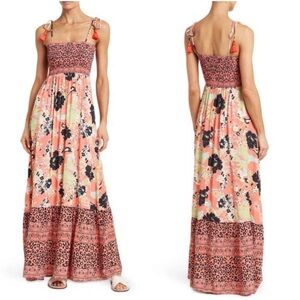 Maaji Coral and Black Floral Maxi Dress